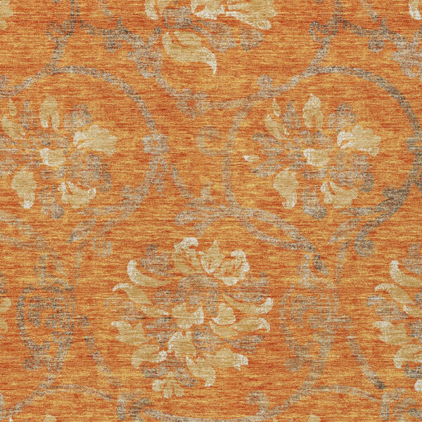 5' X 8' Orange Gray And Beige Floral Washable Indoor Outdoor Area Rug