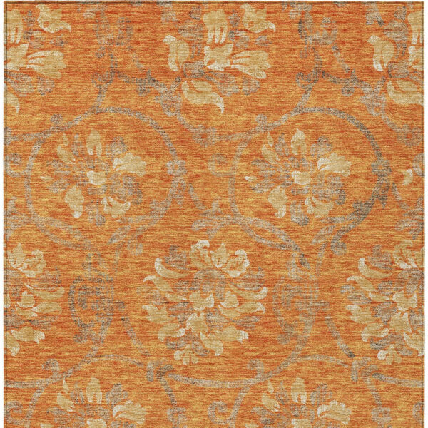 5' X 8' Orange Gray And Beige Floral Washable Indoor Outdoor Area Rug