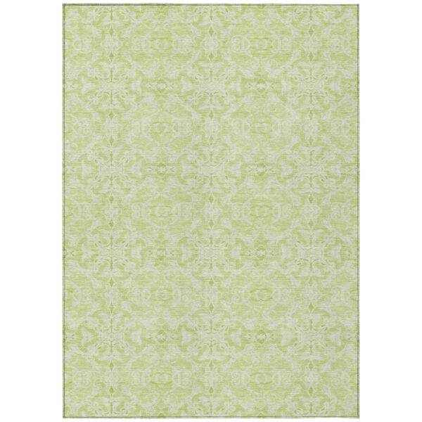 5' X 8' Artichoke Green And Green Medallion Washable Indoor Outdoor Area Rug