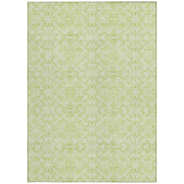 5' X 8' Artichoke Green And Green Medallion Washable Indoor Outdoor Area Rug