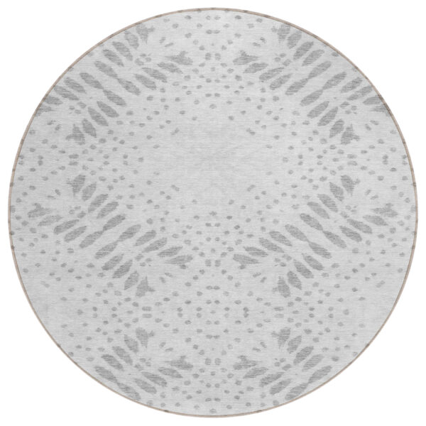 8' Gray And Silver Round Floral Washable Indoor Outdoor Area Rug