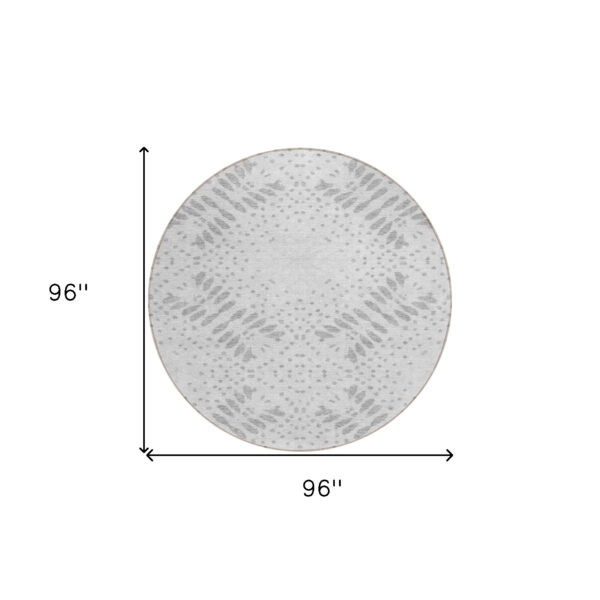 8' Gray And Silver Round Floral Washable Indoor Outdoor Area Rug