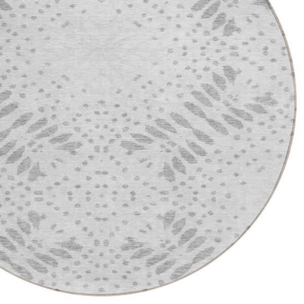 8' Gray And Silver Round Floral Washable Indoor Outdoor Area Rug
