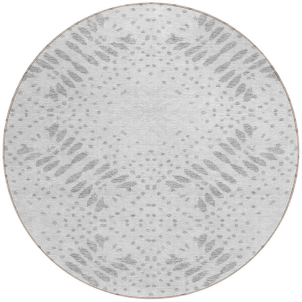 8' Gray And Silver Round Floral Washable Indoor Outdoor Area Rug