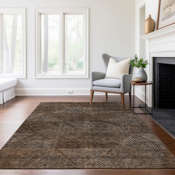 8' X 10' Brown And Taupe Geometric Washable Indoor Outdoor Area Rug