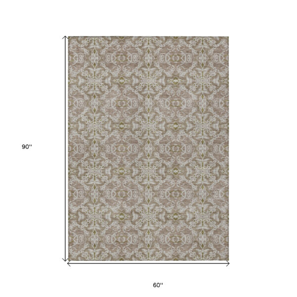 5' X 8' Brown Beige And Taupe Medallion Washable Indoor Outdoor Area Rug