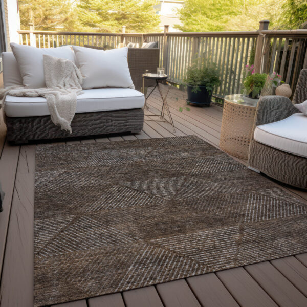 8' X 10' Brown And Taupe Geometric Washable Indoor Outdoor Area Rug
