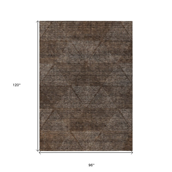 8' X 10' Brown And Taupe Geometric Washable Indoor Outdoor Area Rug