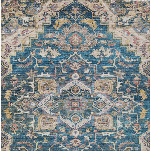 10' X 14' Blue Beige And Gold Oriental Washable Indoor Outdoor Area Rug