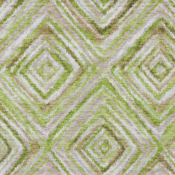 5' X 8' Artichoke Green And Brown Geometric Washable Indoor Outdoor Area Rug