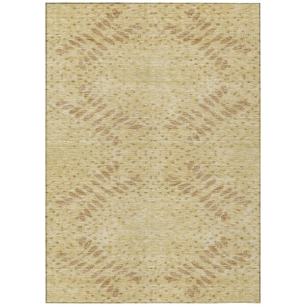 10' X 14' Gold Beige And Taupe Floral Washable Indoor Outdoor Area Rug
