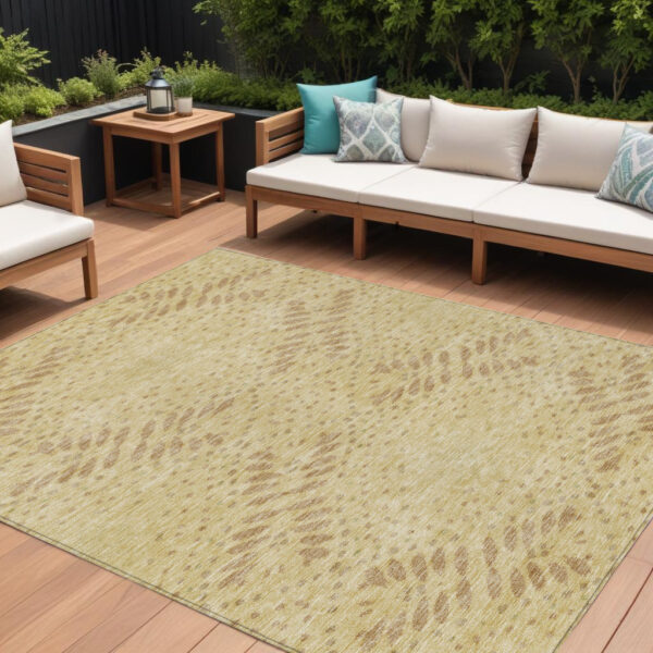 10' X 14' Gold Beige And Taupe Floral Washable Indoor Outdoor Area Rug
