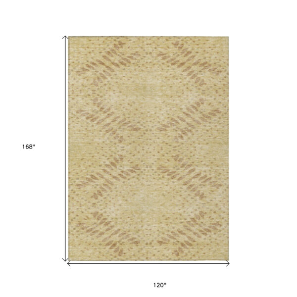 10' X 14' Gold Beige And Taupe Floral Washable Indoor Outdoor Area Rug