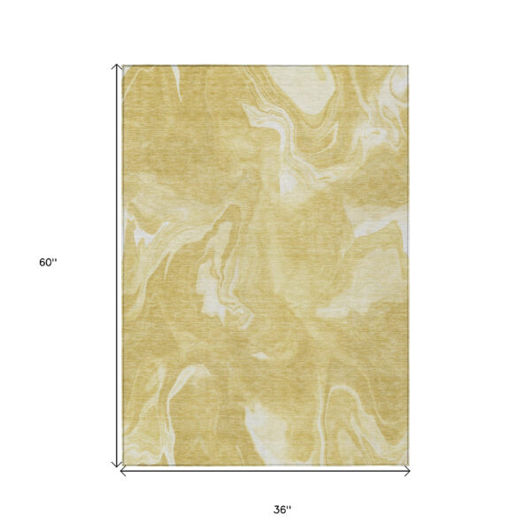 3' X 5' Gold Wheat And Ivory Abstract Washable Indoor Outdoor Area Rug