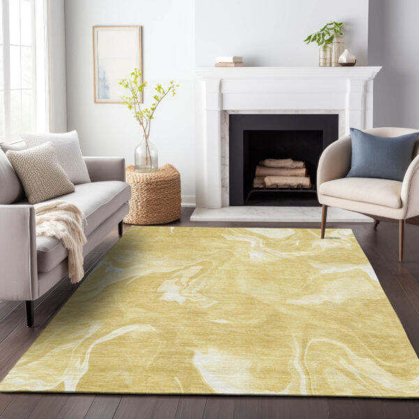 3' X 5' Gold Wheat And Ivory Abstract Washable Indoor Outdoor Area Rug