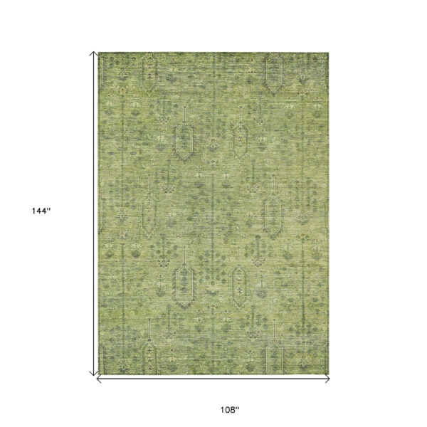 9' X 12' Sage And Artichoke Green Southwestern Washable Indoor Outdoor Area Rug