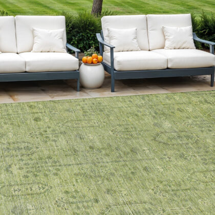 9' X 12' Sage And Artichoke Green Southwestern Washable Indoor Outdoor Area Rug
