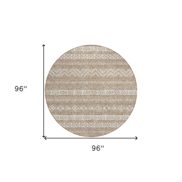 8' Brown And Beige Round Southwestern Washable Indoor Outdoor Area Rug