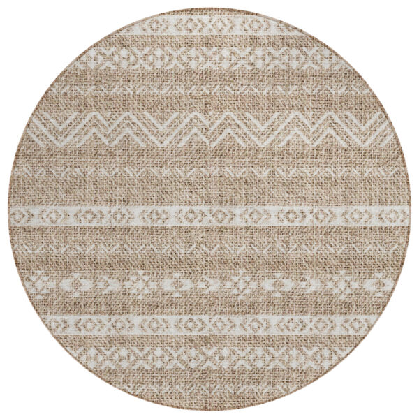 8' Brown And Beige Round Southwestern Washable Indoor Outdoor Area Rug
