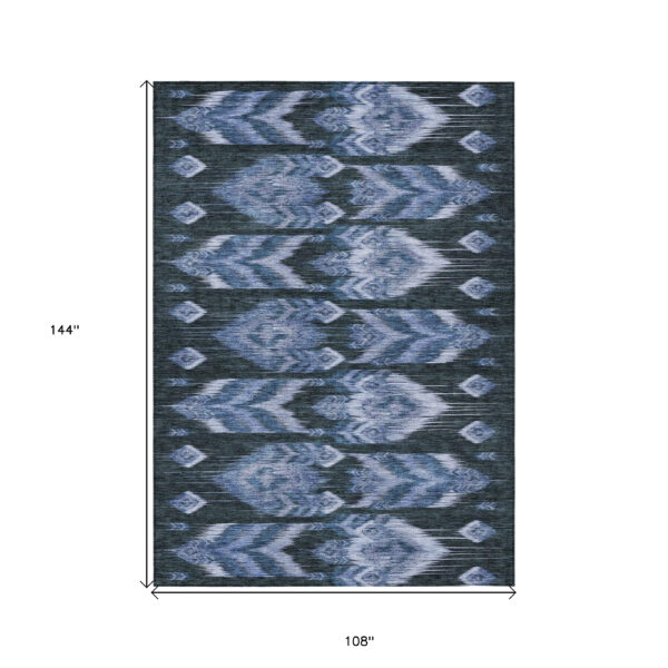 9' X 12' Denim Blue And Sky Blue Southwestern Washable Indoor Outdoor Area Rug