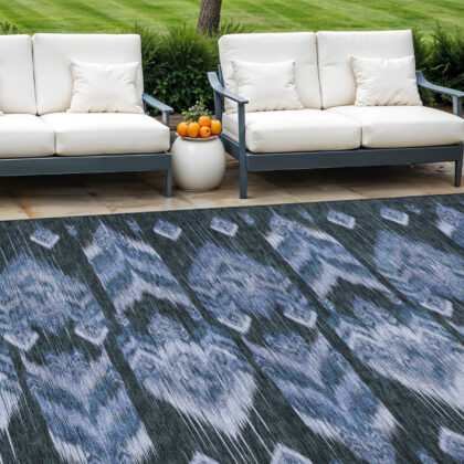 9' X 12' Denim Blue And Sky Blue Southwestern Washable Indoor Outdoor Area Rug