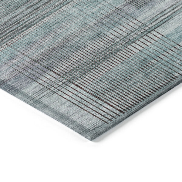 8' X 10' Teal Blue Gray And Charcoal Striped Washable Indoor Outdoor Area Rug