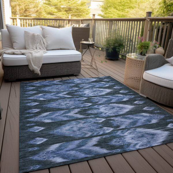 9' X 12' Denim Blue And Sky Blue Southwestern Washable Indoor Outdoor Area Rug
