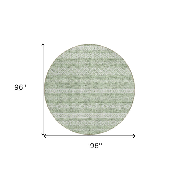 8' Artichoke Green And Green Round Southwestern Washable Indoor Outdoor Area Rug