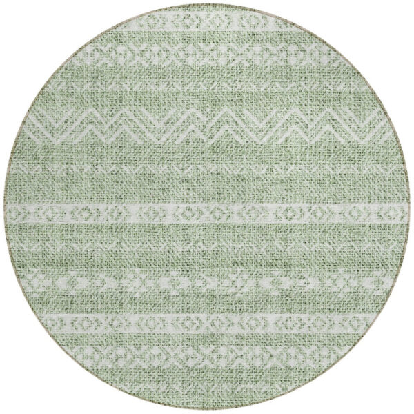 8' Artichoke Green And Green Round Southwestern Washable Indoor Outdoor Area Rug