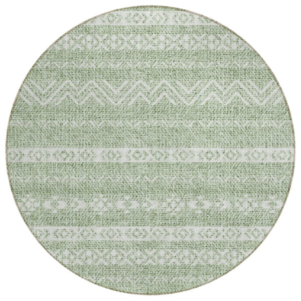 8' Artichoke Green And Green Round Southwestern Washable Indoor Outdoor Area Rug