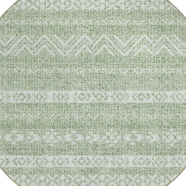 8' Artichoke Green And Green Round Southwestern Washable Indoor Outdoor Area Rug