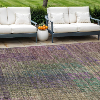8' X 10' Plum Olive Green And Lavender Abstract Washable Indoor Outdoor Area Rug