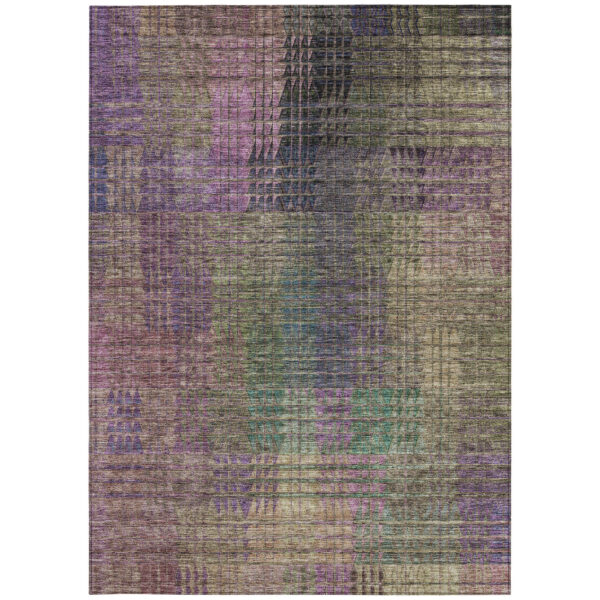 8' X 10' Plum Olive Green And Lavender Abstract Washable Indoor Outdoor Area Rug