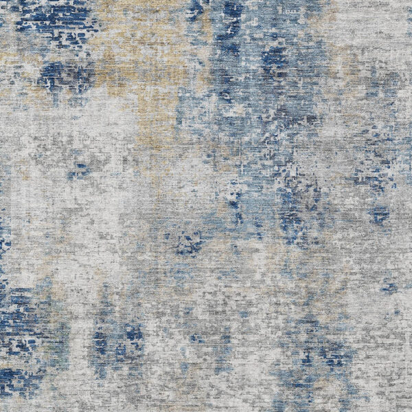 9' X 12' Denim Blue And Sky Blue Abstract Washable Indoor Outdoor Area Rug