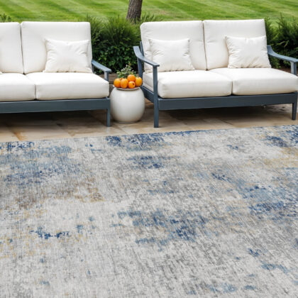 9' X 12' Denim Blue And Sky Blue Abstract Washable Indoor Outdoor Area Rug