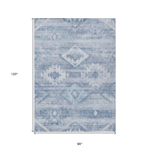 8' X 10' Denim Blue And Sky Blue Southwestern Washable Indoor Outdoor Area Rug