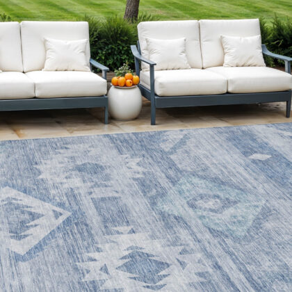 8' X 10' Denim Blue And Sky Blue Southwestern Washable Indoor Outdoor Area Rug