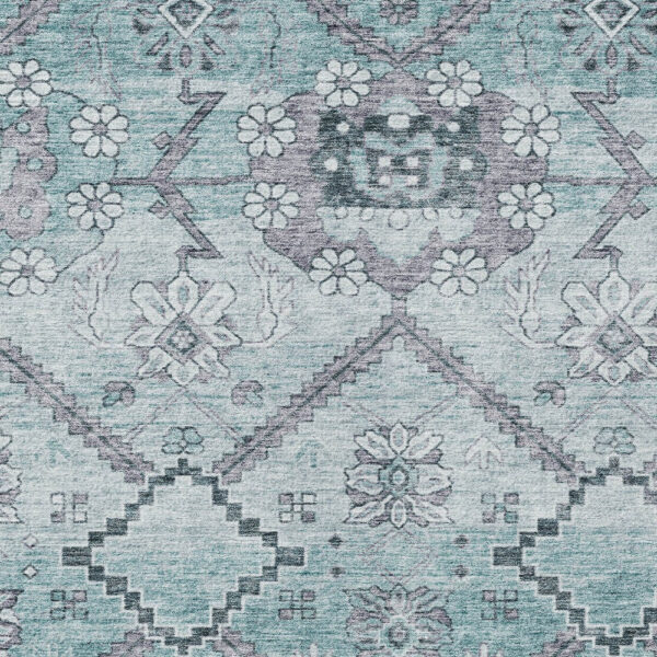 5' X 8' Teal Blue Aqua And Gray Floral Washable Indoor Outdoor Area Rug