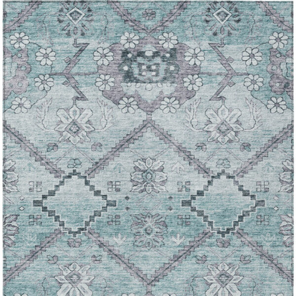 5' X 8' Teal Blue Aqua And Gray Floral Washable Indoor Outdoor Area Rug