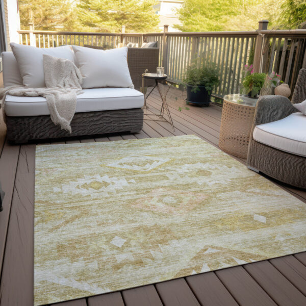 5' X 8' Wheat Gold And Beige Southwestern Washable Indoor Outdoor Area Rug
