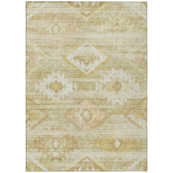 5' X 8' Wheat Gold And Beige Southwestern Washable Indoor Outdoor Area Rug