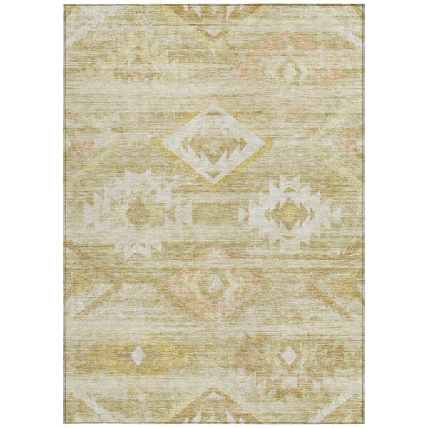 5' X 8' Wheat Gold And Beige Southwestern Washable Indoor Outdoor Area Rug