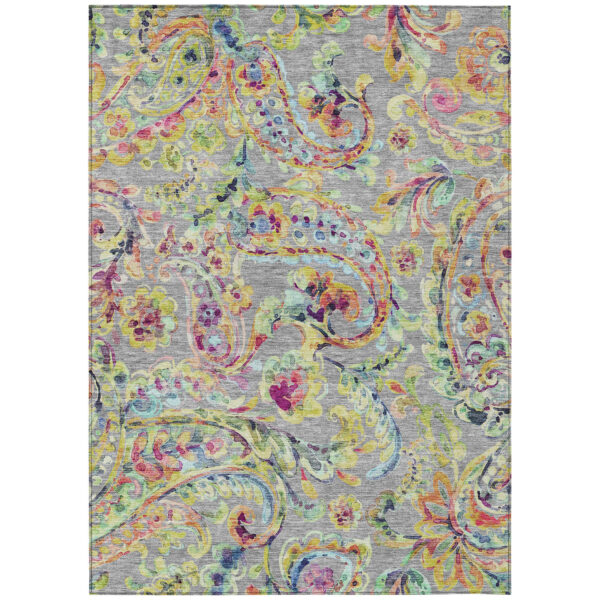 10' X 14' Gray Fern Green And Artichoke Green Paisley Washable Indoor Outdoor Area Rug
