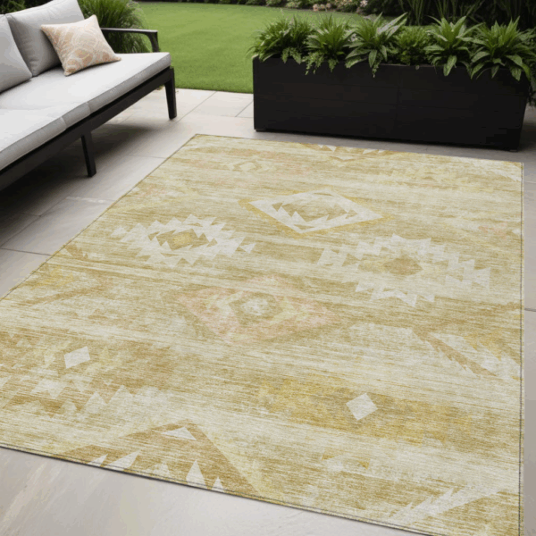 5' X 8' Wheat Gold And Beige Southwestern Washable Indoor Outdoor Area Rug