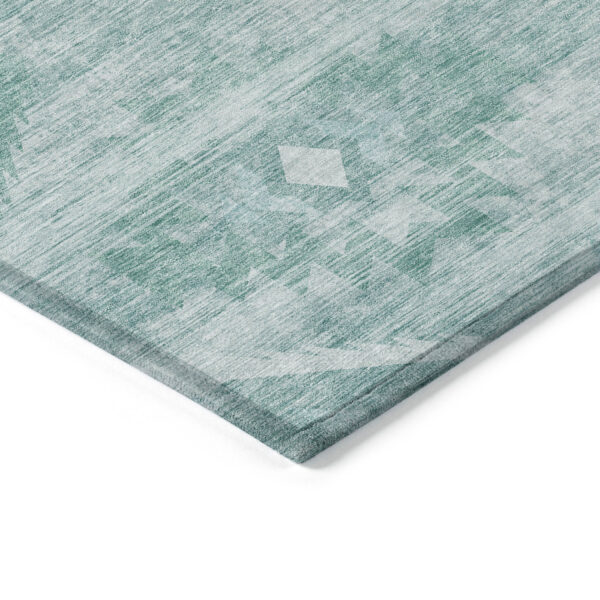5' X 8' Aqua Turquoise And Ivory Southwestern Washable Indoor Outdoor Area Rug