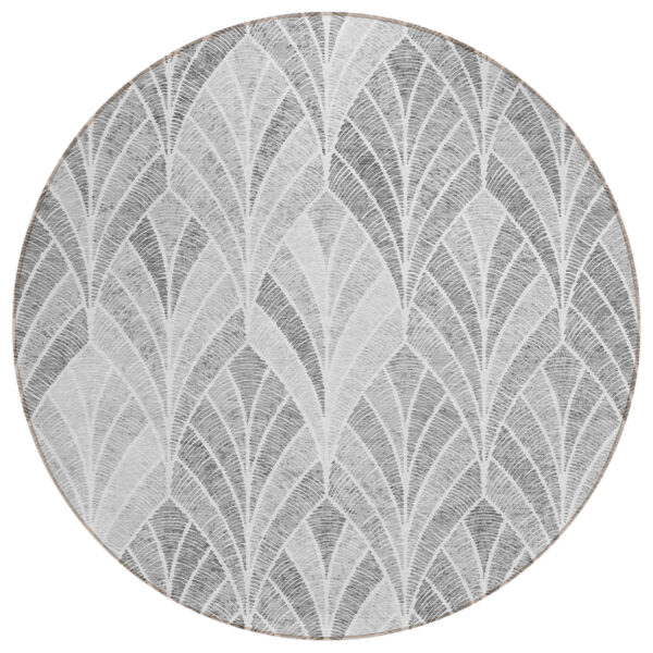 8' Gray Charcoal And Ivory Round Geometric Washable Indoor Outdoor Area Rug