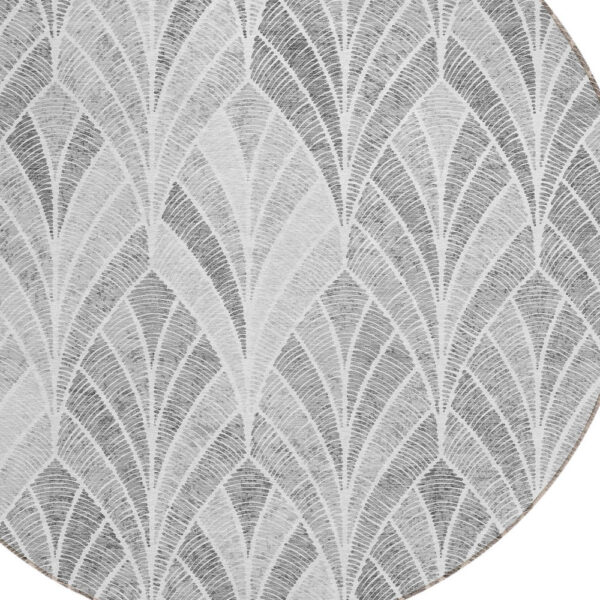 8' Gray Charcoal And Ivory Round Geometric Washable Indoor Outdoor Area Rug