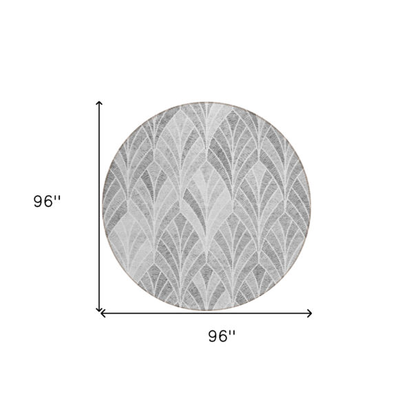8' Gray Charcoal And Ivory Round Geometric Washable Indoor Outdoor Area Rug