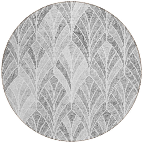 8' Gray Charcoal And Ivory Round Geometric Washable Indoor Outdoor Area Rug