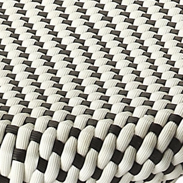 24" Black and White and Natural Heavy Duty Plastic and Rattan Backless Counter Height Bar Chair